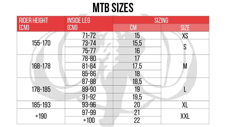 MTB Size Chart
