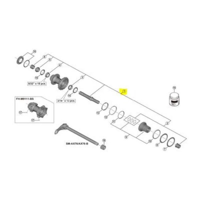 Náprava shimano M9111 Eje Completo R 148mm
