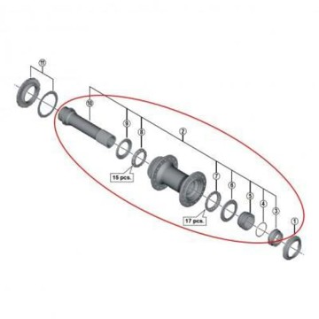 Predná os SHIMANO EJE COMP BUJE DEL WH-M8020/HB-M8010