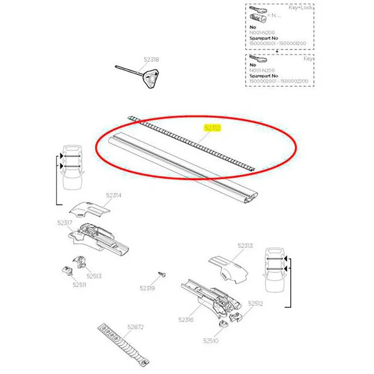 Barra Di Copertura In Gomma Thule 980 Mm Per Portapacchi Wingbar Edge 958/959 – 1 Pezzo 52312